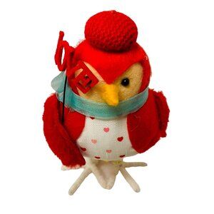 Valentine Love Bird Plush Stuffed Animal Red Beret Scarf Heart Dress Decoration